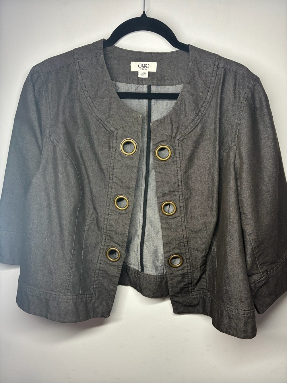 Cato Cropped Charcoal Short Button-Front Jacket